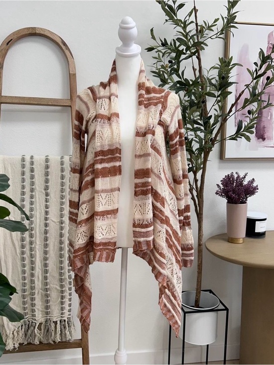 Love Stitch Sweaters - Love Stitch Cream & Rust Open Knit Cardigan